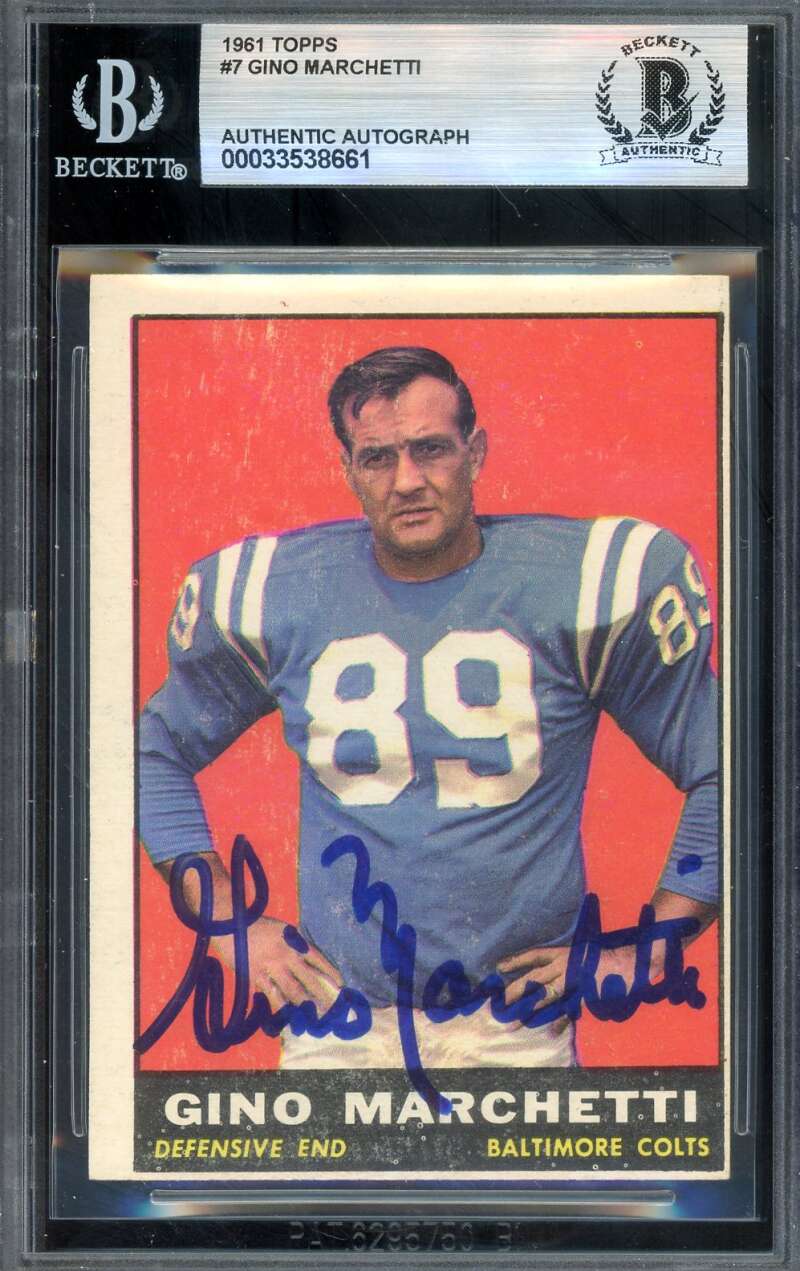 Gino Marchetti Beckett BAS Vintage Signed 1961 Topps Autograph Colts