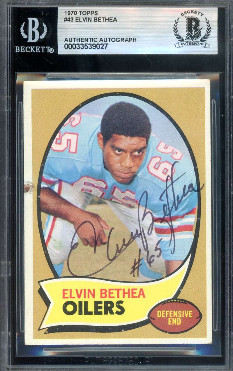 Elvin Bethea Beckett BAS Autograph 1970 Topps Rookie Signed Oilers