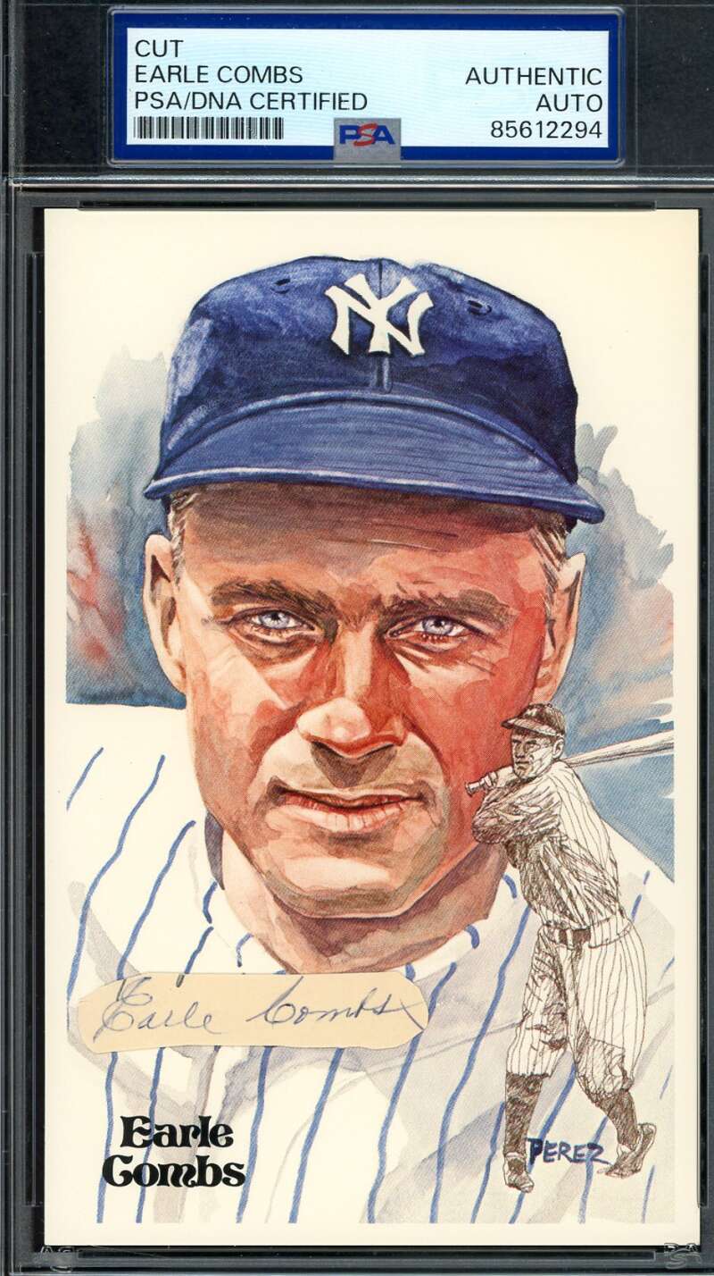 Earle Combs PSA DNA Coa Signed Perez Steele Postcard Cut Autograph