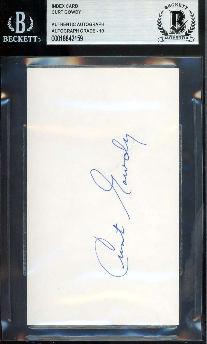 Curt Gowdy Gem Mint 10 Beckett BAS Signed 3x5 Index Card Autograph