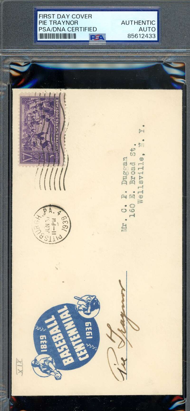 Pie Traynor PSA DNA Signed 1939 First Day Cover Cache FDC Autograph