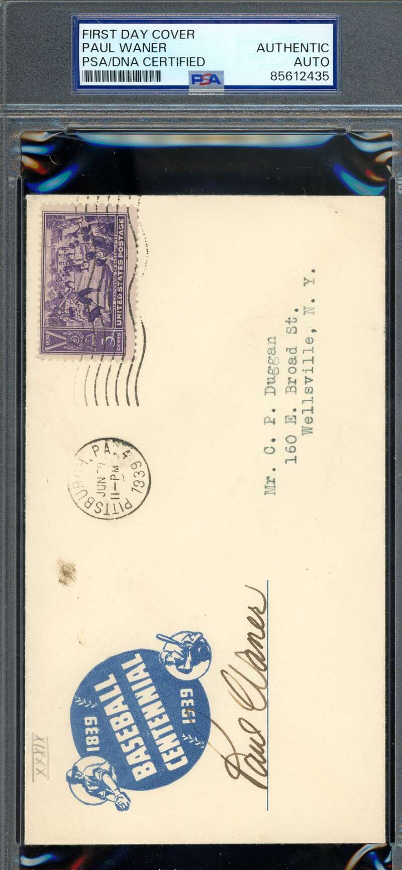 Paul Waner PSA DNA Signed 1939 First Day Cover Cache FDC Autograph