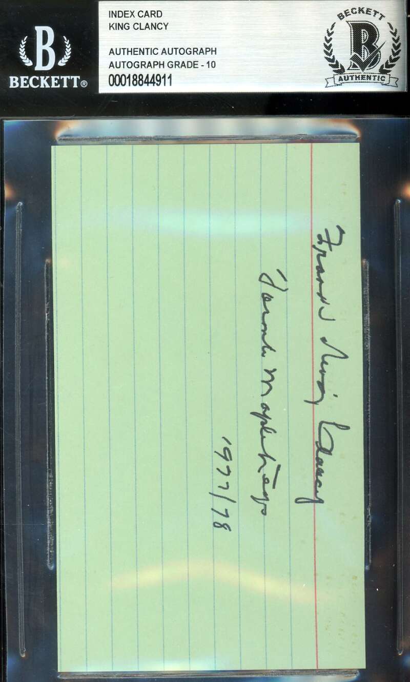 King Clancy Gem Mint 10 Beckett BAS Signed 3x5 Index Card Hockey HOF Autographed