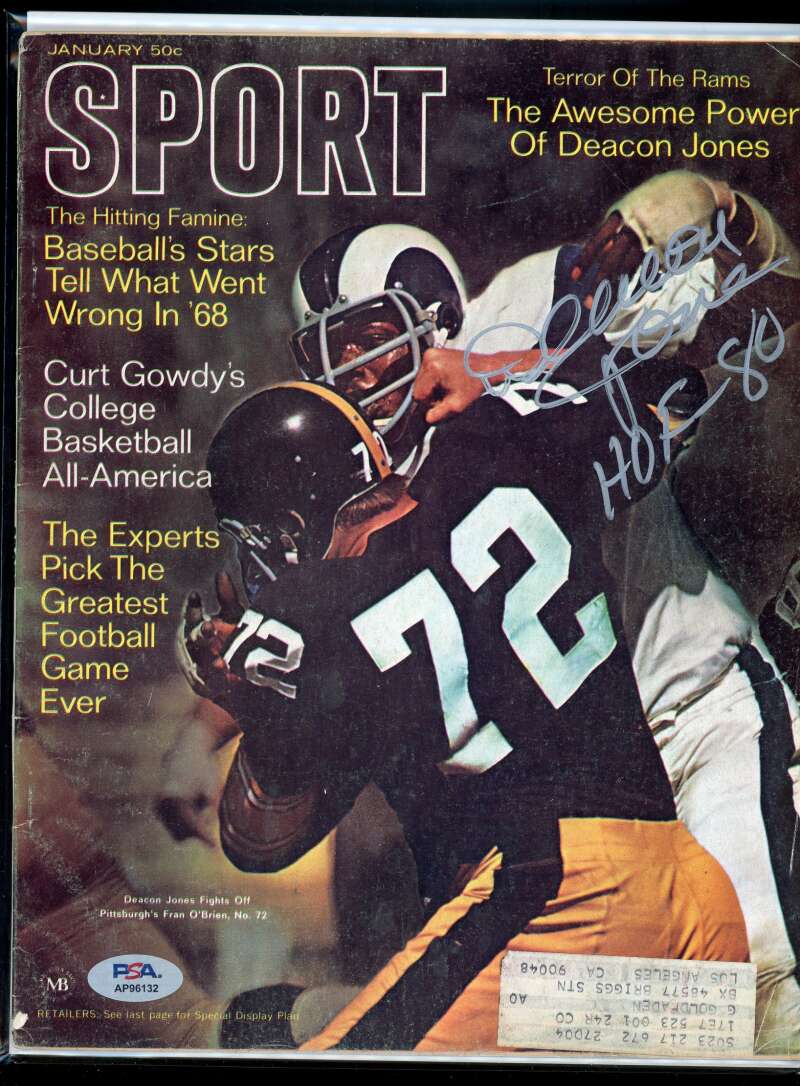 Deacon Jones PSA DNA Signed  1969 Sport Magazine Autograph HOF 80