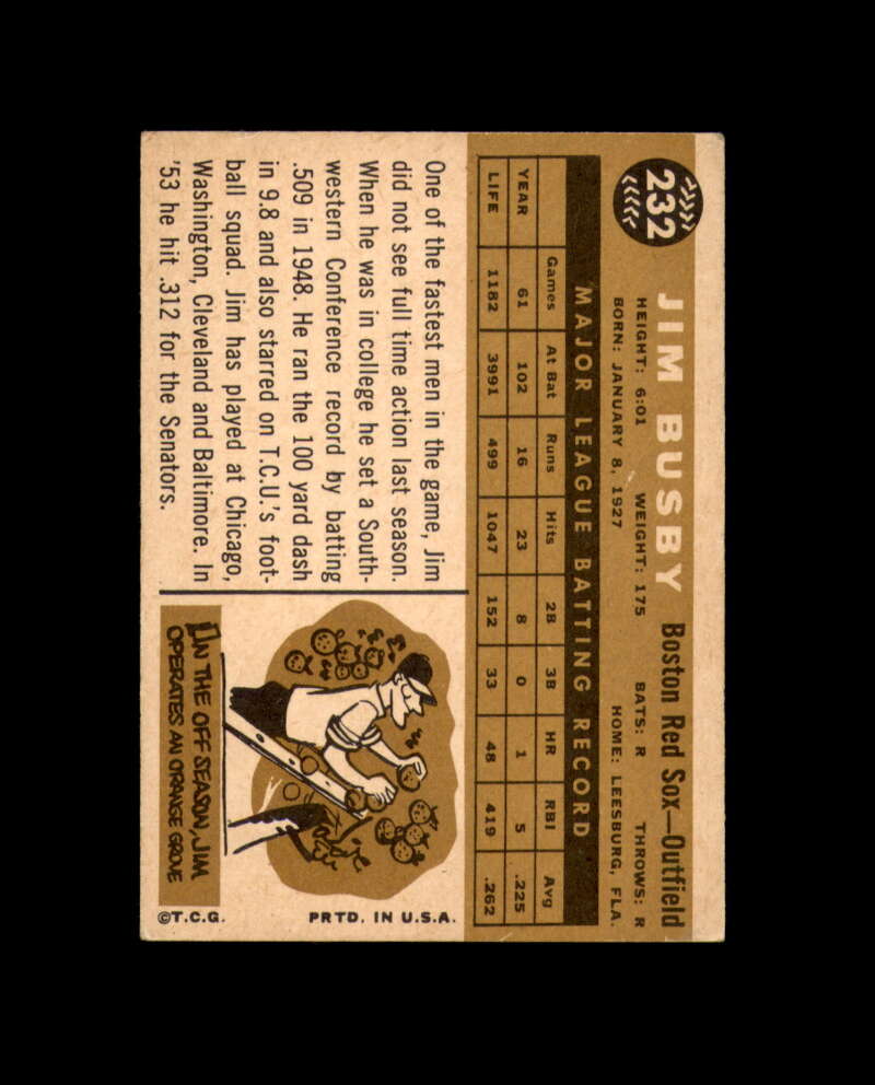 Jim Busby Signed Authentic 1960 Topps Boston Red Sox Autograph