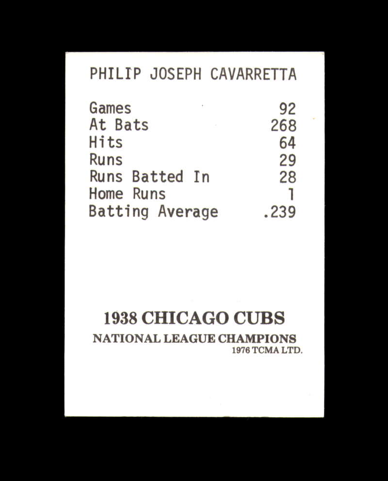 Phil Cavaretta Signed 1976 TCMA 1938 Cubs Chicago Cubs Autograph