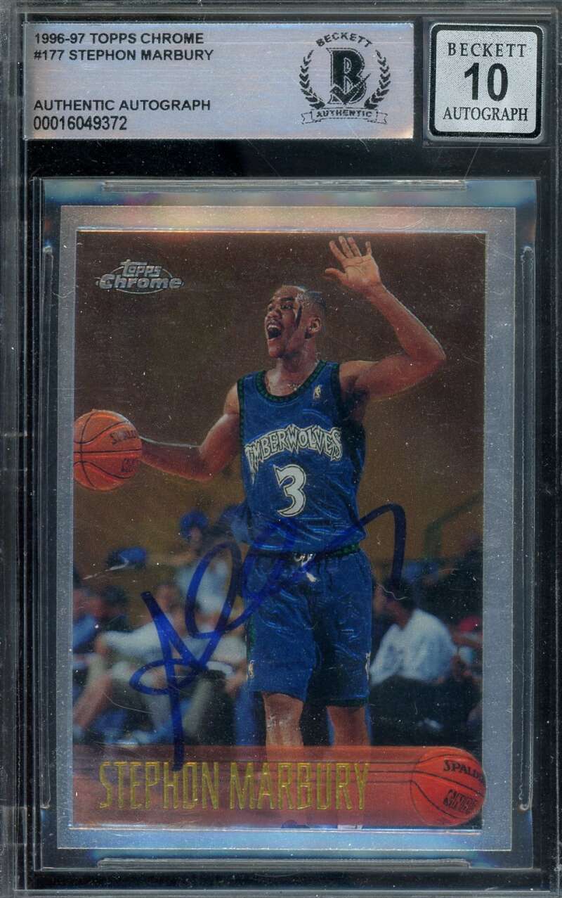 Stephon Marbury Gem Mint 10 Beckett BAS Signed 1996-97 Topps Chrome Rookie Autograph