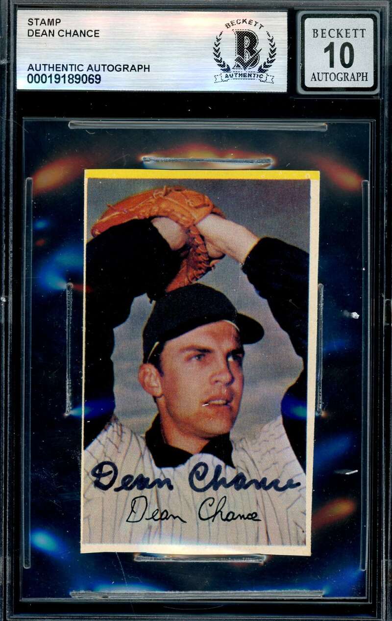 Dean Chance Gem Mint 10 Beckett BAS Signed 1969 Dell Photo Stamp Autograph