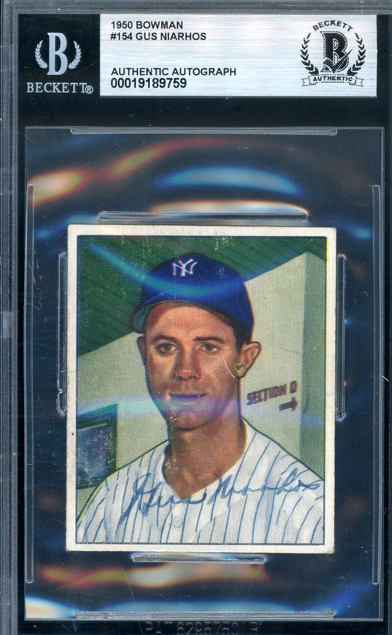 Gus Niarhos Beckett BAS Signed 1950 Bowman Autograph