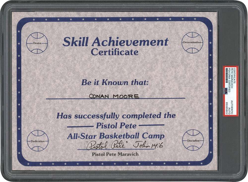 Pistol Pete Maravich PSA DNA  Rare Autograph Camp Certificate Signed