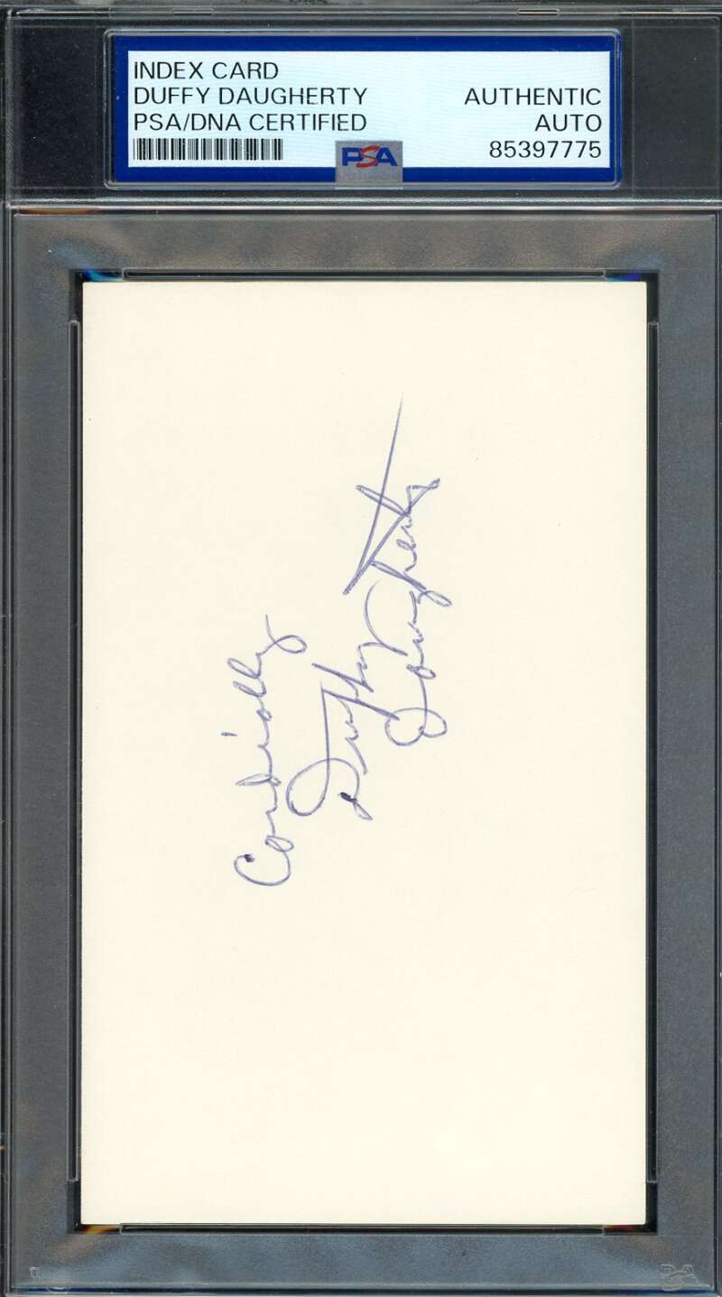 Duffy Daugherty PSA DNA Autographed 3x5 Index Card Michigan State Signed