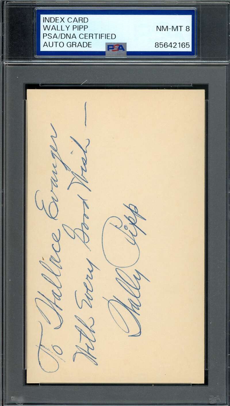 Wally Pipp NM MT 8 PSA DNA Signed 3x5 Index Card Autograph