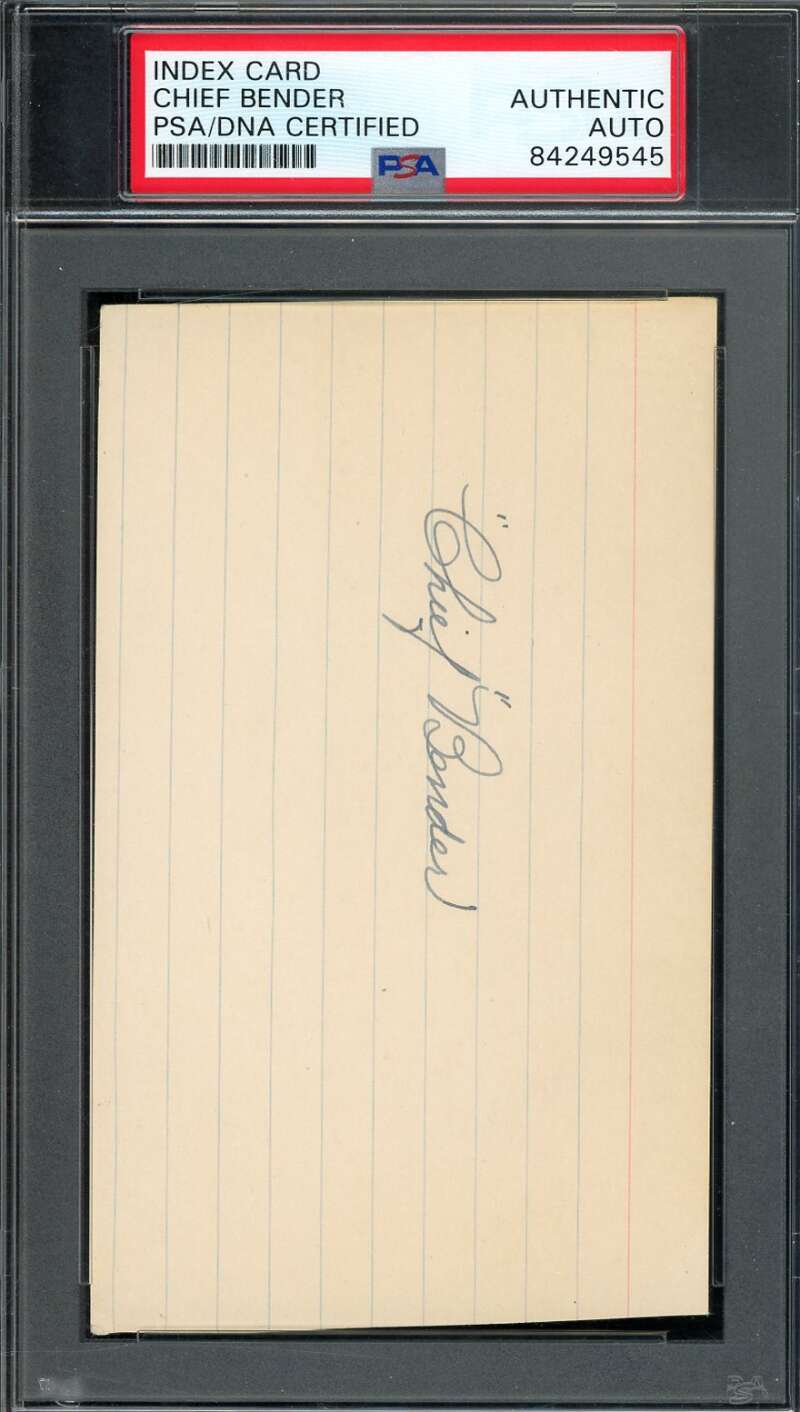 Chief Bender PSA DNA Signed 3x5 Index Card Autograph