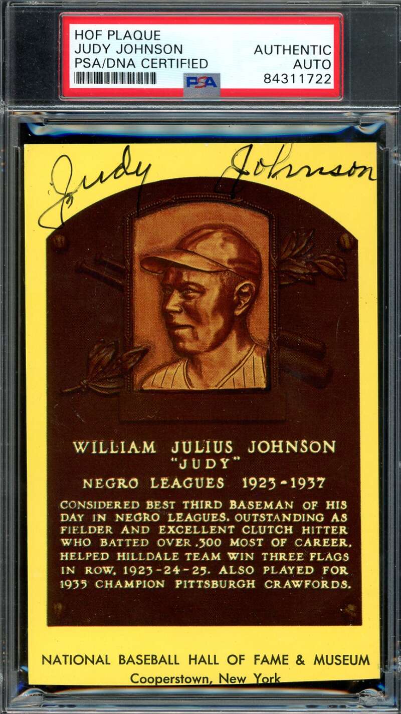Judy Johnson PSA DNA Signed Gold Hall of Fame Plaque Postcard Autograph
