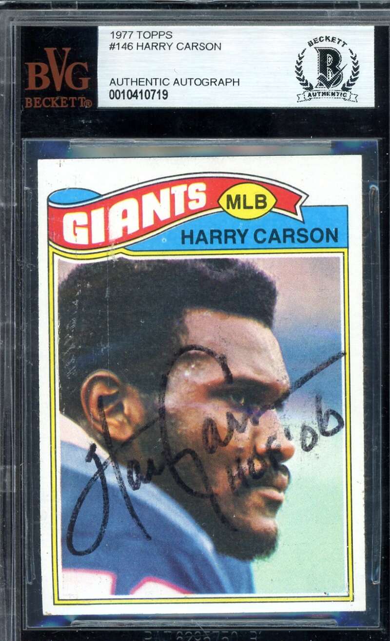 Harry Carson Beckett BAS Signed 1977 Topps Rookie Autograph