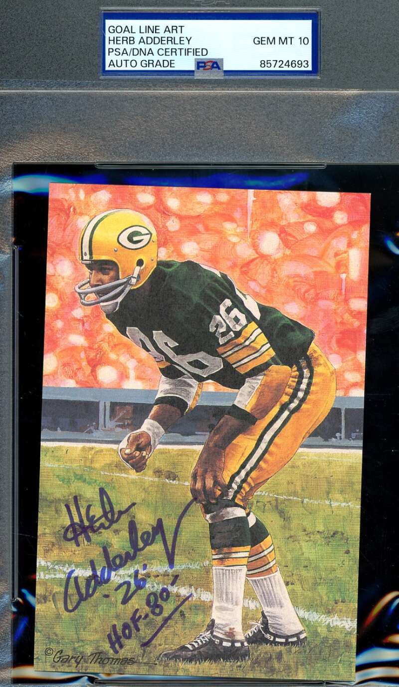 Herb Adderley Gem Mint 10 PSA DNA Signed Goal Line Art Card GLAC Autograph HOF 80
