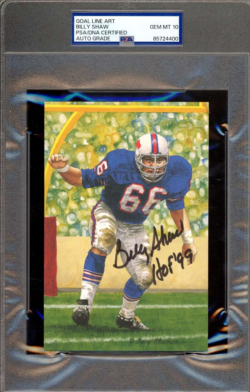 Billy Shaw Gem Mint 10 PSA DNA Autograph Goal Line Art Card GLAC Signed HOF 99