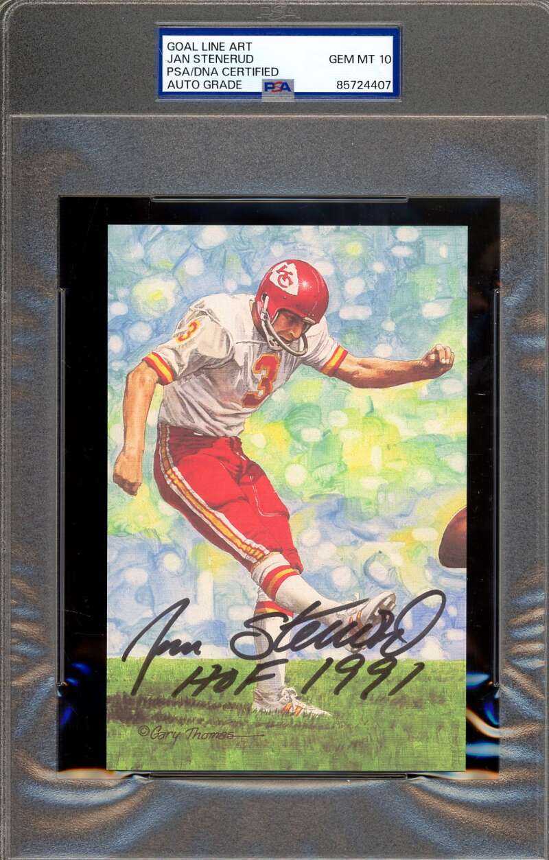 Jan Stenerud Gem Mint 10 PSA DNA Signed Goal Line Art Card GLAC Autographed HOF 1991