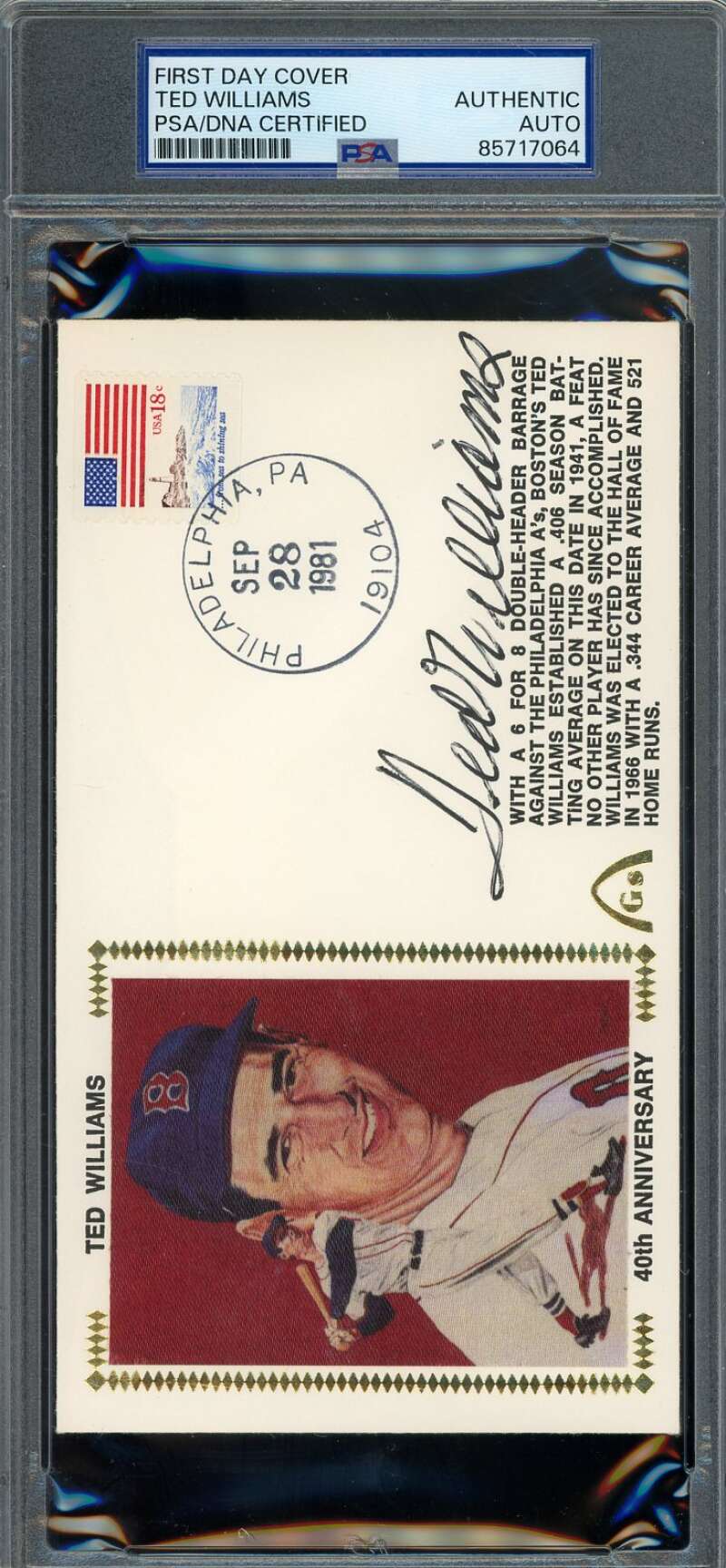 Ted Williams PSA DNA Signed 1981 First Day Cover Cache FDC Autograph