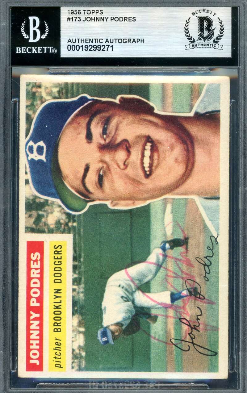 Johnny Podres Beckett BAS Vintage Signed 1956 Topps Autograph
