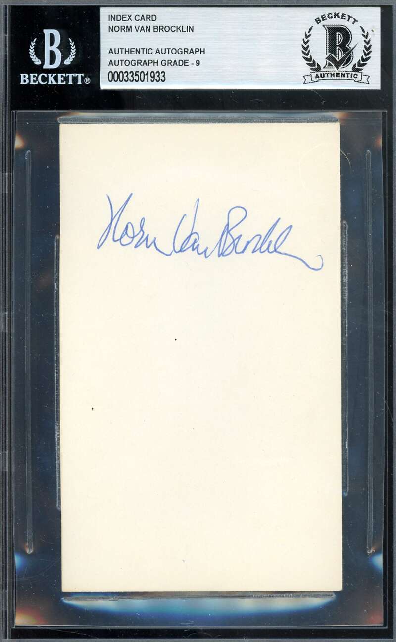 Norm Van Brocklin Mint 9 Beckett BAS Signed 3x5 Index Card Autograph