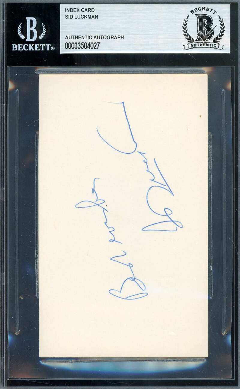 Sid Luckman Beckett BAS Signed 3x5 Index Card Autograph