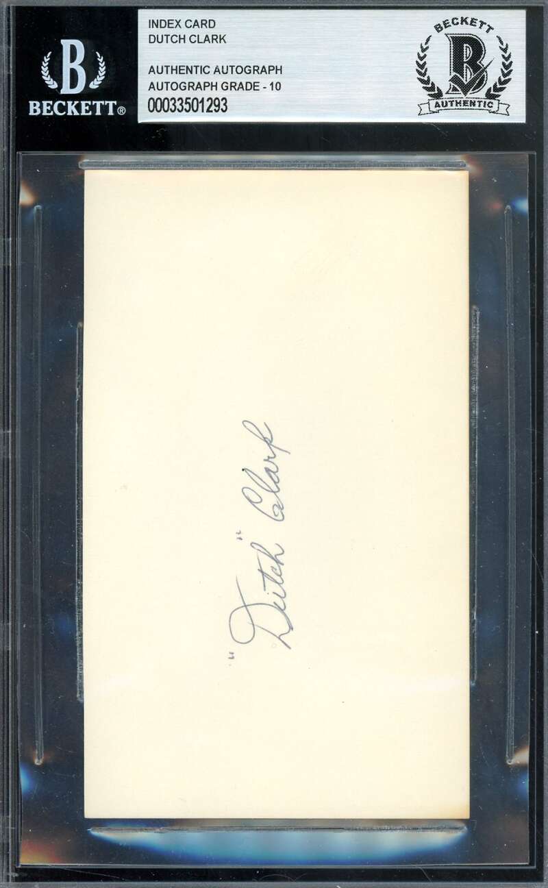 Dutch Clark Gem Mint 10 Beckett BAS Signed 3x5 Index Card Autograph