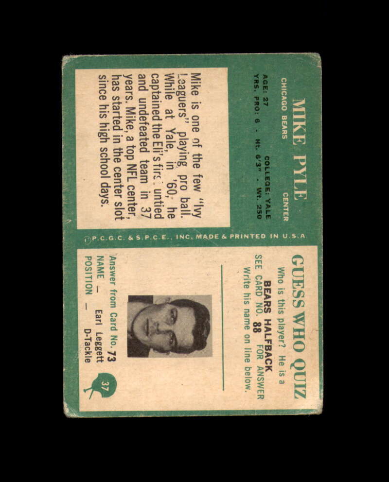 Mike Pyle Signed 1966 Philadelphia Chicago Bears Autograph