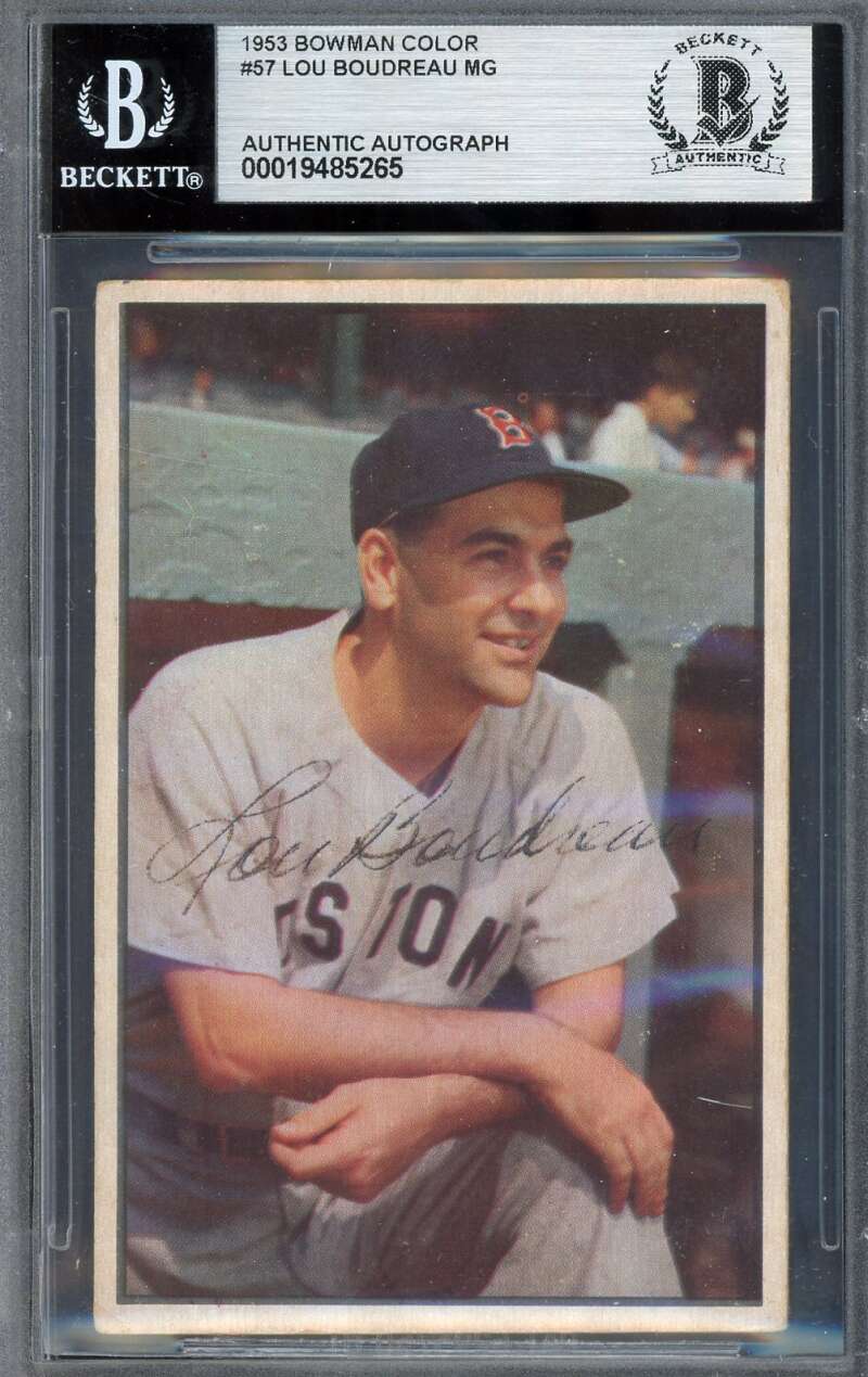Lou Boudreau Beckett BAS Signed 1953 Bowman Color Autograph