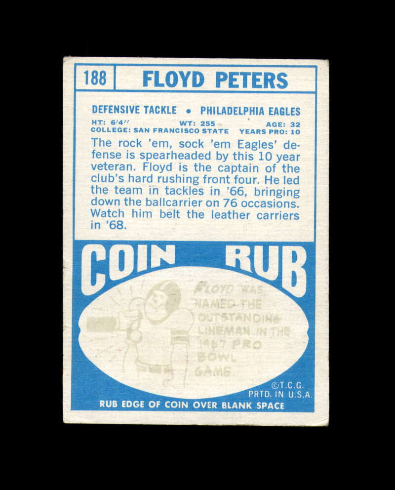 Floyd Peters Signed 1968 Topps Philadelphia Eagles Autograph