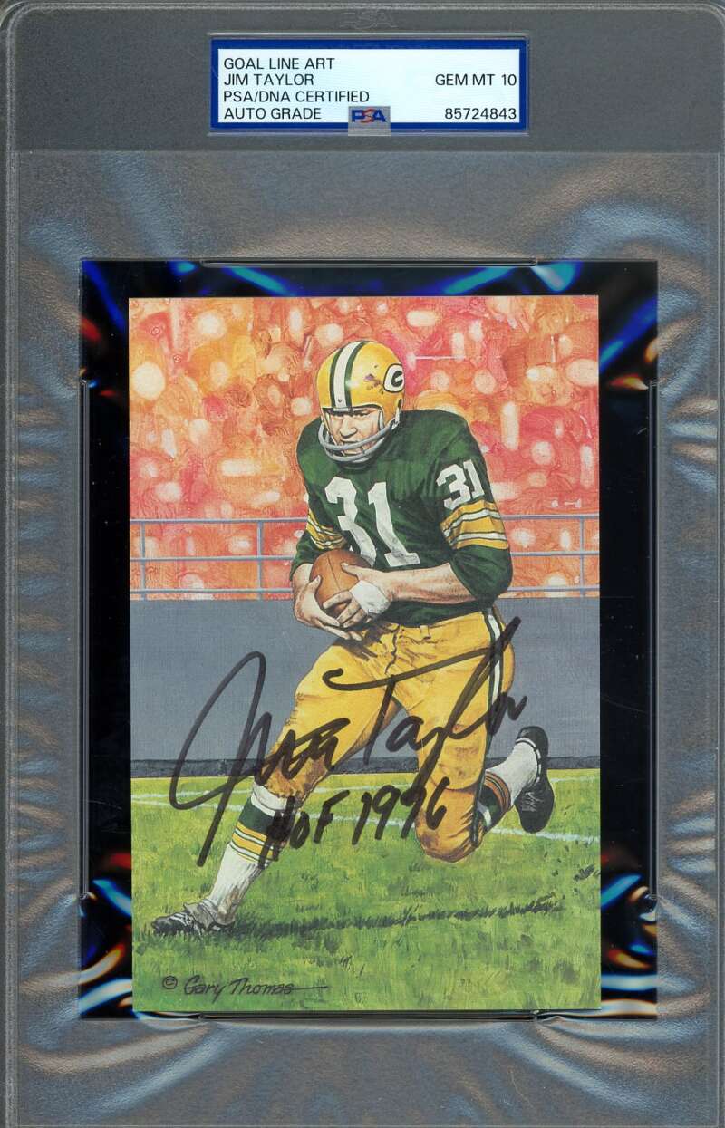 Jim Taylor Gem Mint 10 PSA DNA Signed Goal Line Art Card GLAC Autograph HOF 1996