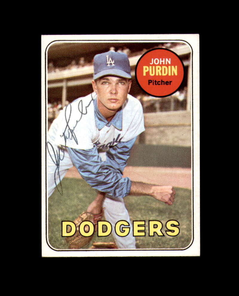 John Purdin Signed Authentic 1969 Topps Los Angeles Dodgers Autograph