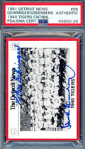 Greenberg Gehringer PSA DNA Signed by 2 1981 Detroit News 1940 Tigers Autograph