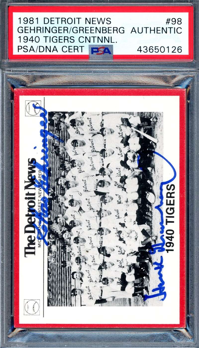 Greenberg Gehringer PSA DNA Signed by 2 1981 Detroit News 1940 Tigers Autograph