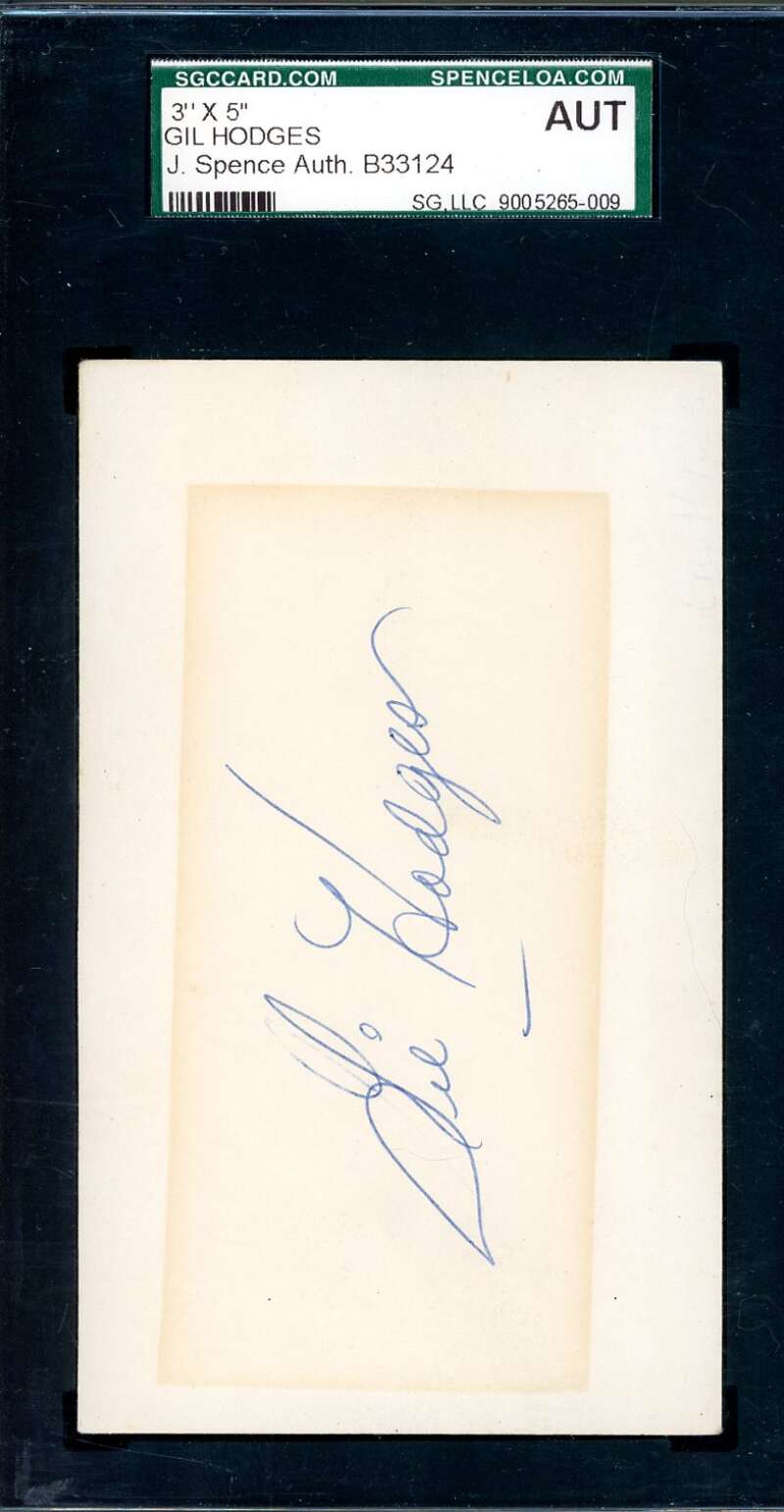 Gil Hodges SGC Coa Signed 3x5 Index Card Autograph