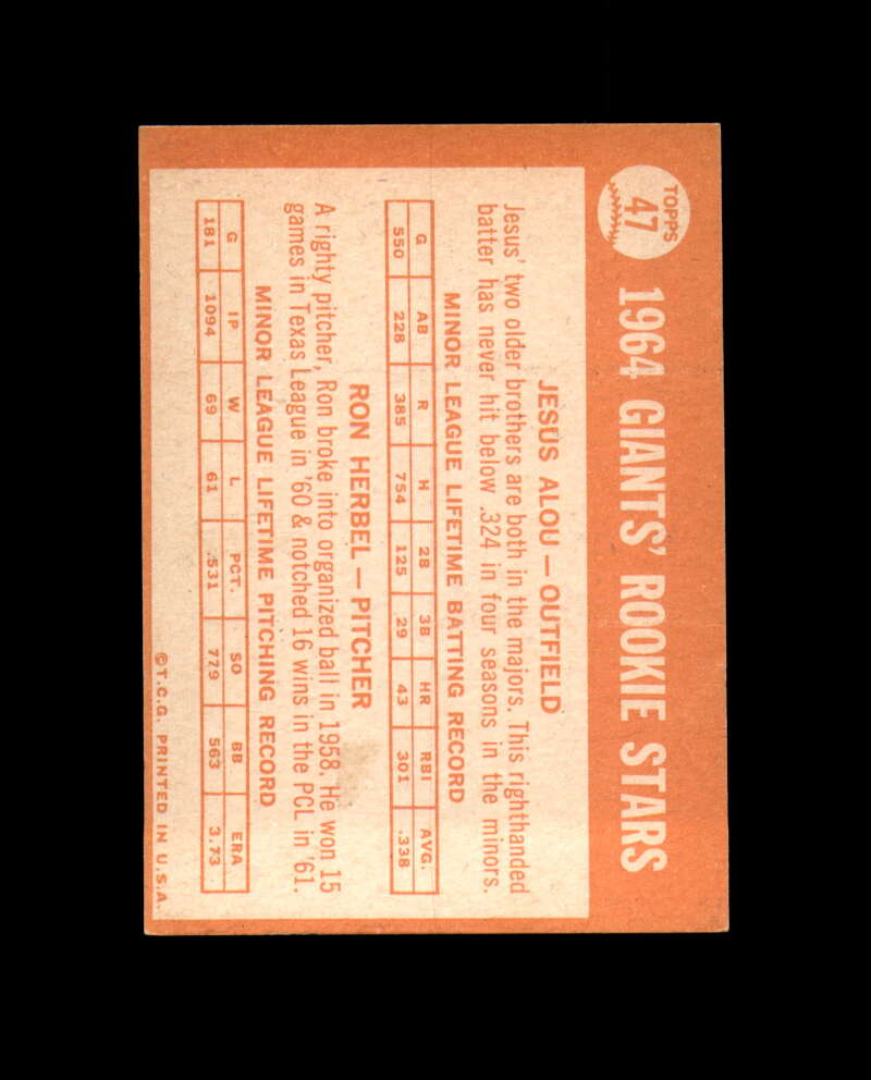 Ron Herbel Signed Authentic 1964 Topps Rookie San Francisco Giants Autograph