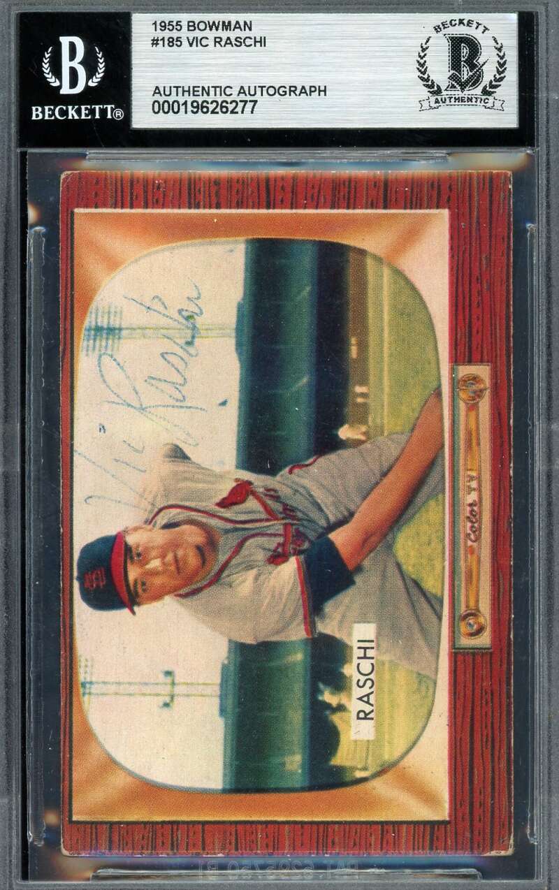 Vic Raschi Beckett BAS Vintage Signed 1955 Bowman Autograph Cardinals