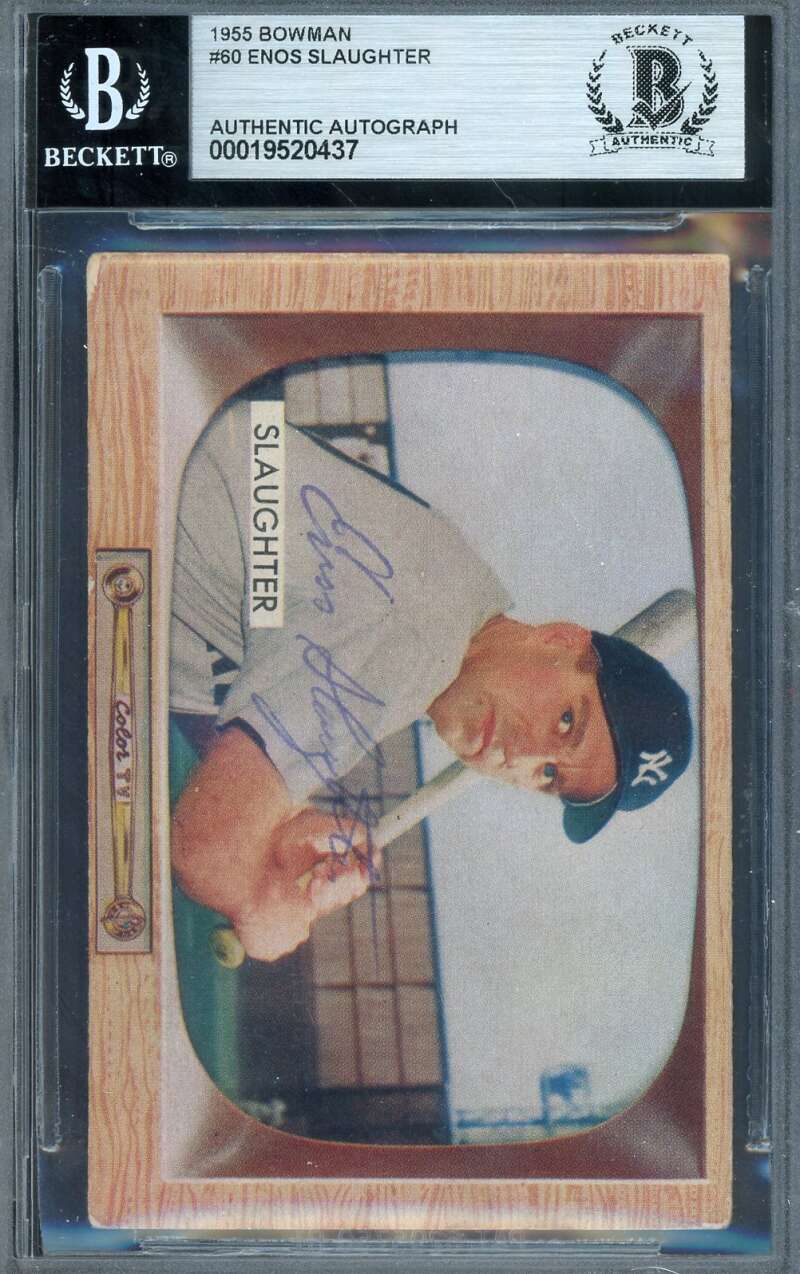 Enos Slaughter Beckett BAS Vintage Signed 1955 Bowman Autograph Yankees