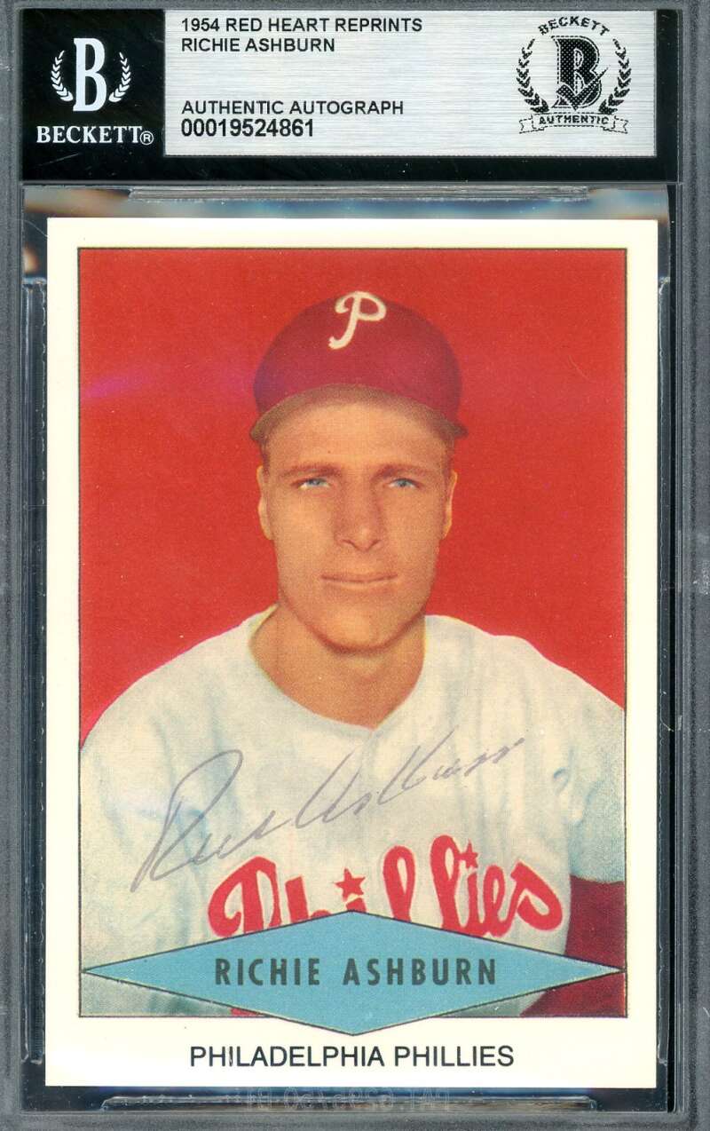 Richie Ashburn Beckett BAS Signed 1954 Red Heart Reprints Autograph