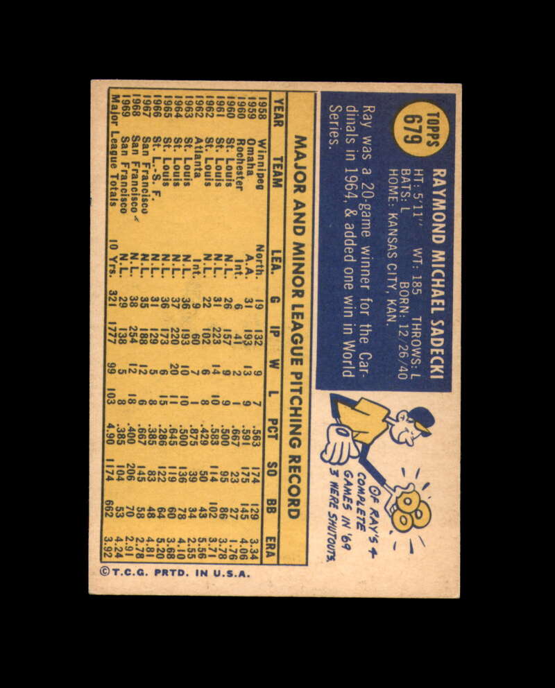 Ray Sadecki Signed 1970 Topps High Number New York Mets Autograph