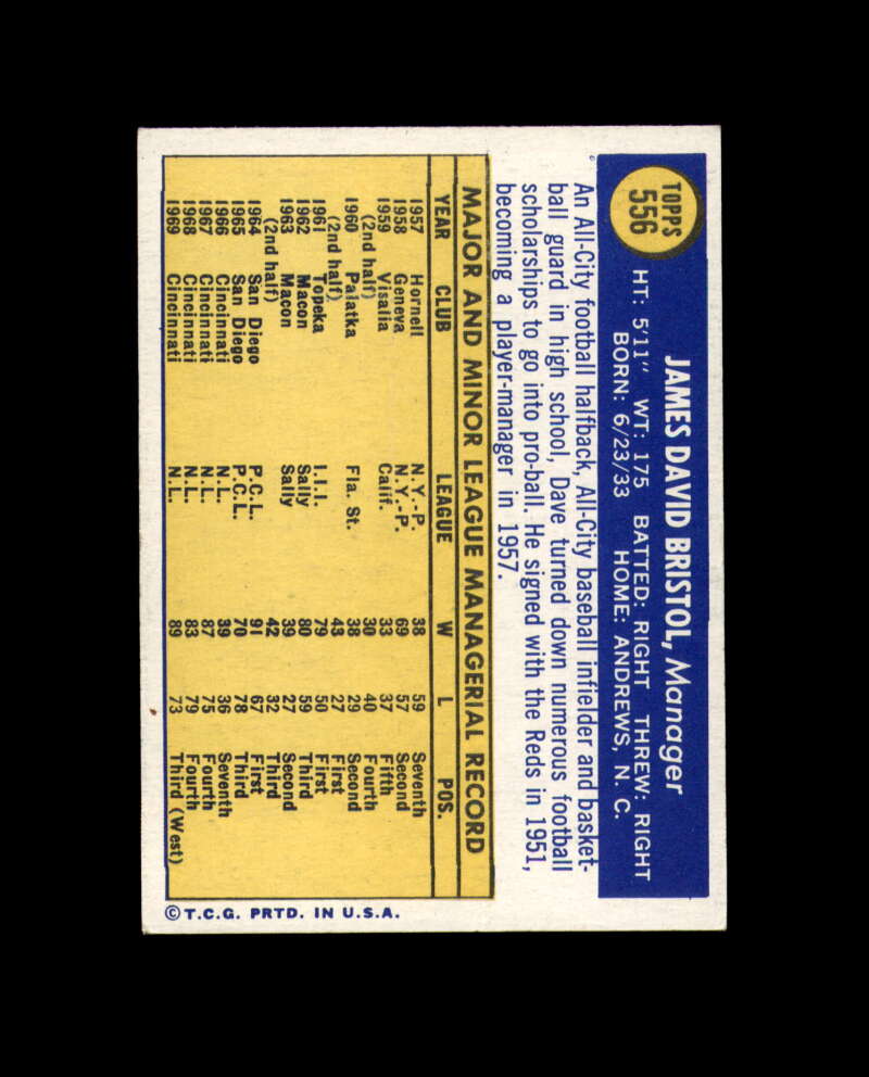 Dave Bristol Signed 1970 Topps High Number Seattle Pilots Autograph