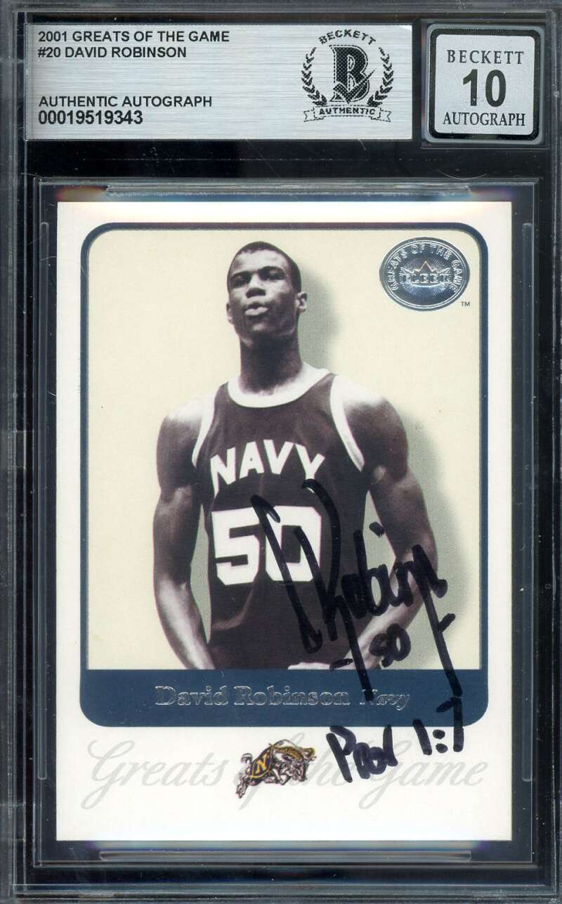 David Robinson Gem Mint 10 Beckett BAS Signed 2001 Fleer Greats of The Game Autograph