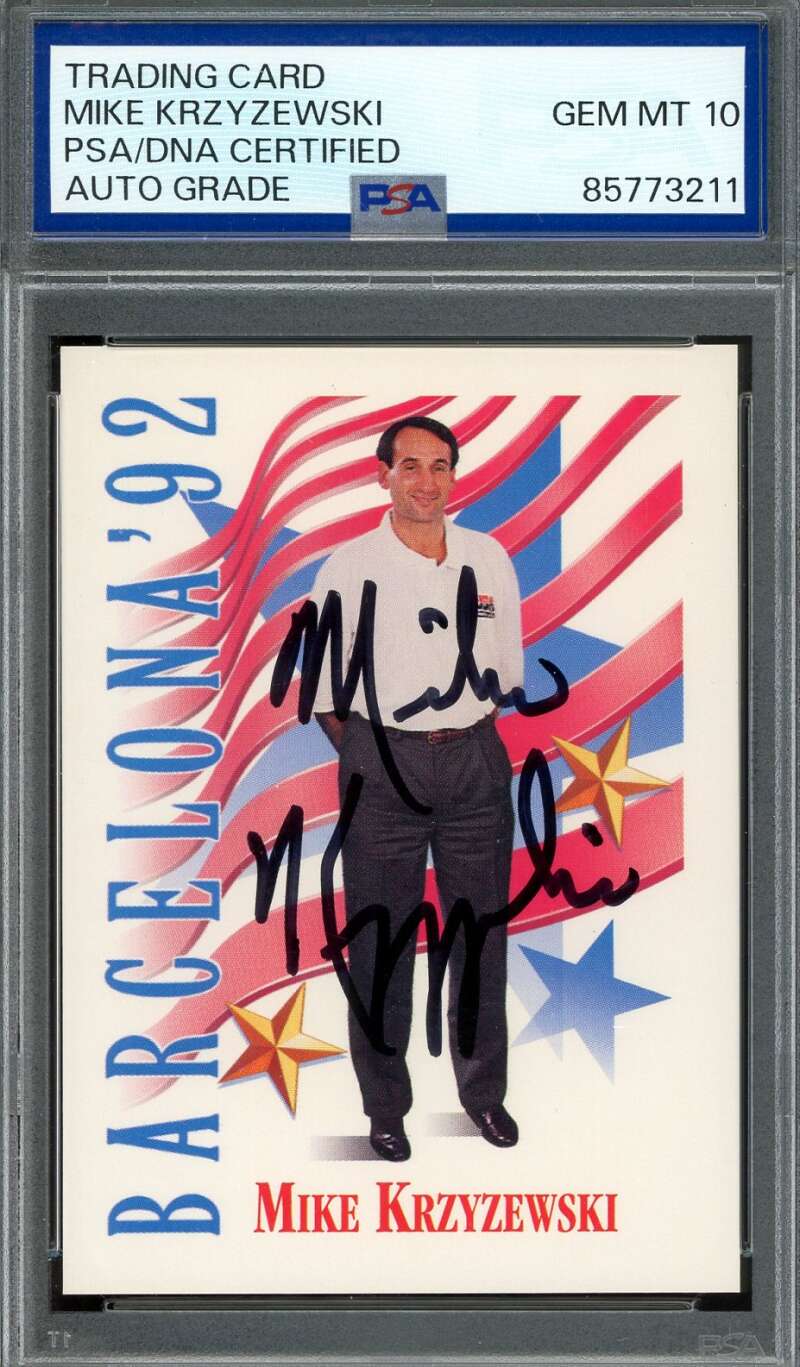 Mike Krzyzewski Gem Mint 10 PSA DNA Signed 1992 NBA Team USA Rookie Autograph