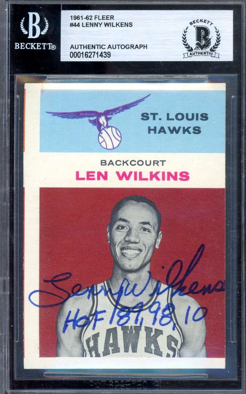 Lenny Wilkens Beckett BAS Signed 1961-62 Fleer Rookie Autograph