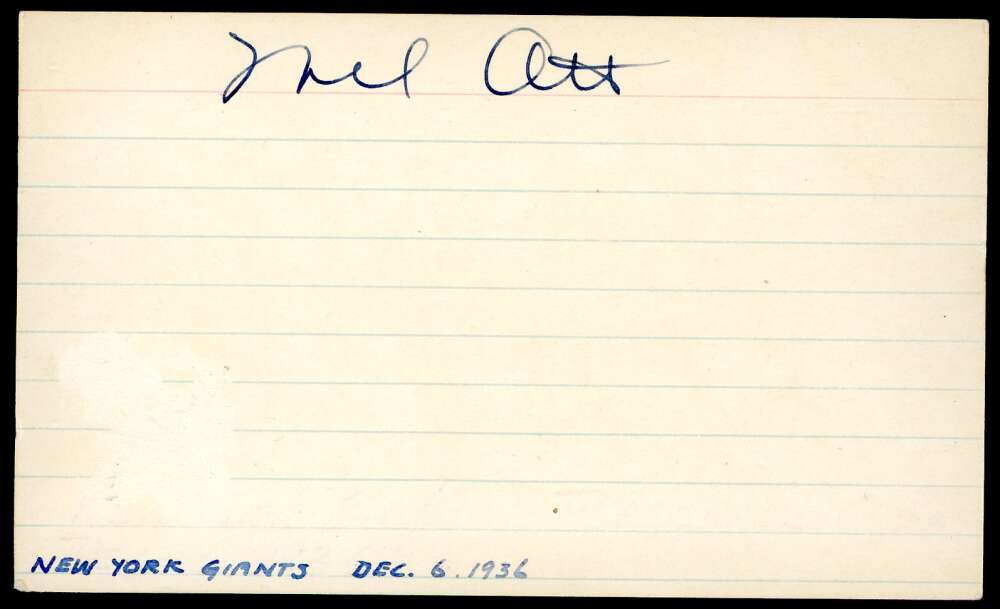 Mel Ott PSA DNA Loa Signed 3x5 Index Card Autograph