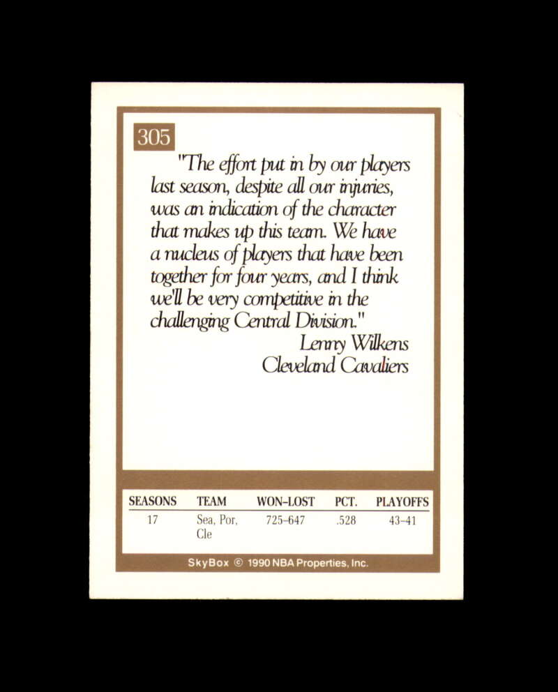 Lenny Wilkens Signed 1990 Skybox Cleveland Cavaliers Autograph