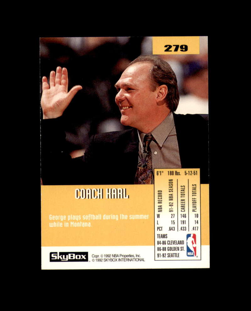 George Karl Signed 1992 Skybox Seattle Supersonics Autograph