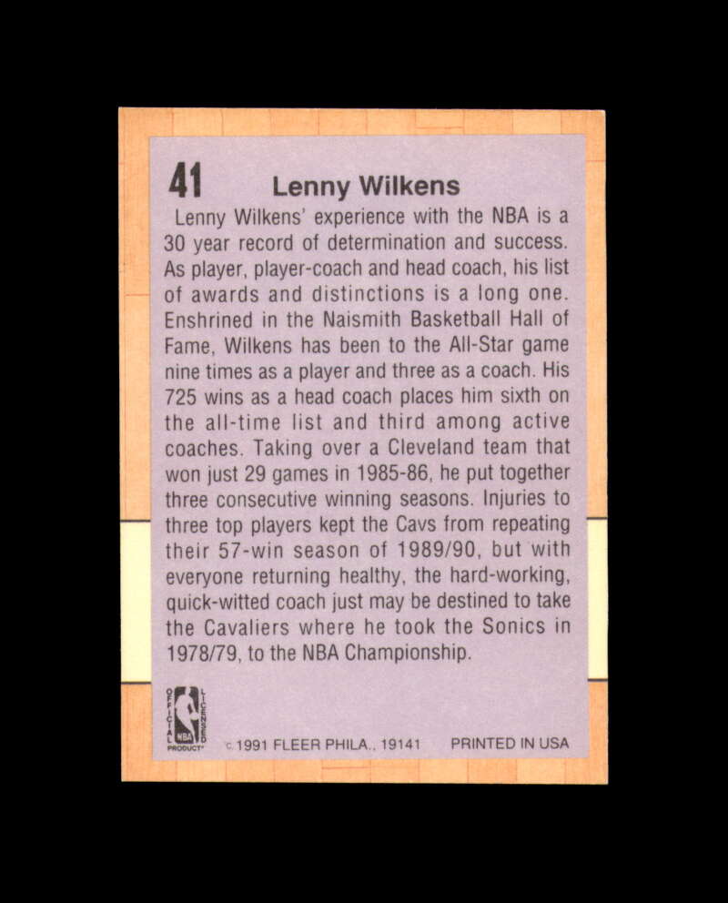 Lenny Wilkens Signed 1991 Fleer Cleveland Cavaliers Autograph