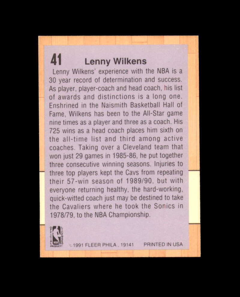 Lenny Wilkens Signed 1991 Fleer Cleveland Cavaliers Autographed