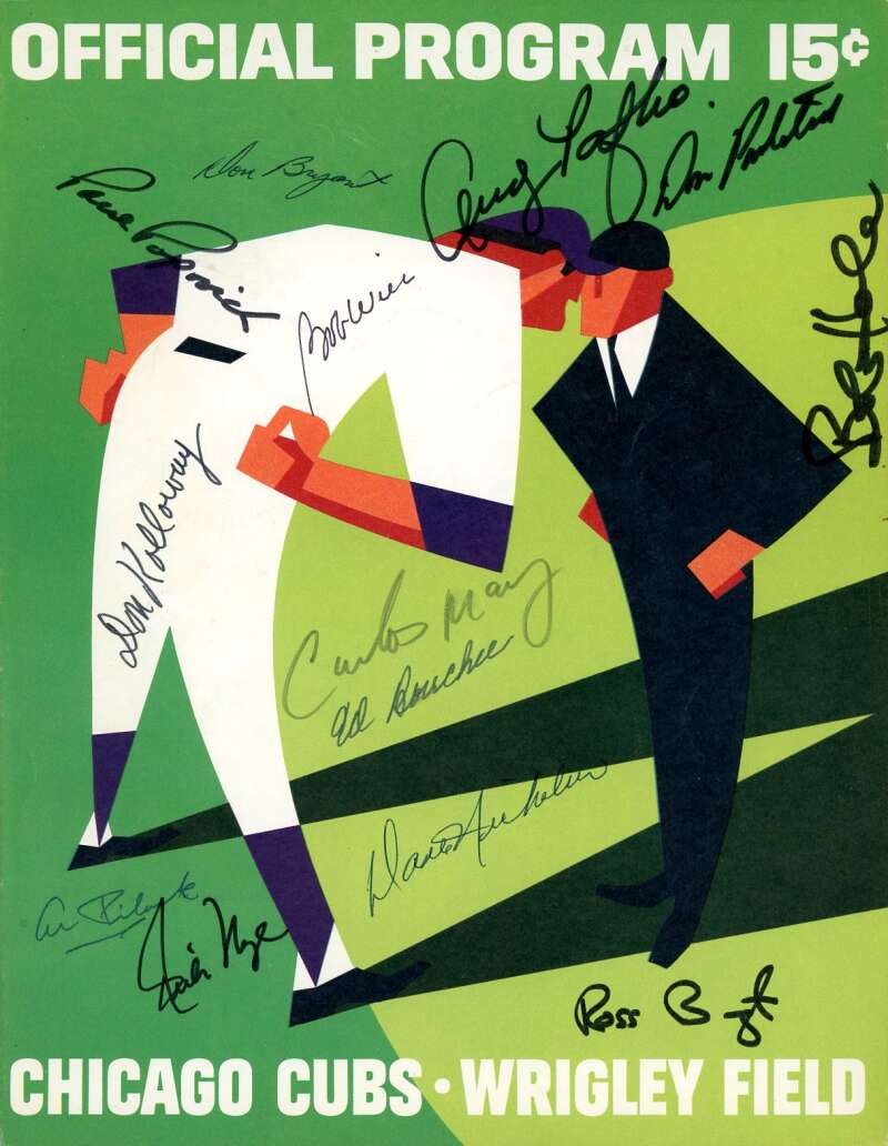 Pafko Nye Popovich Pavletich 1966 Cubs vs Cardinals Game Program Signed by 13